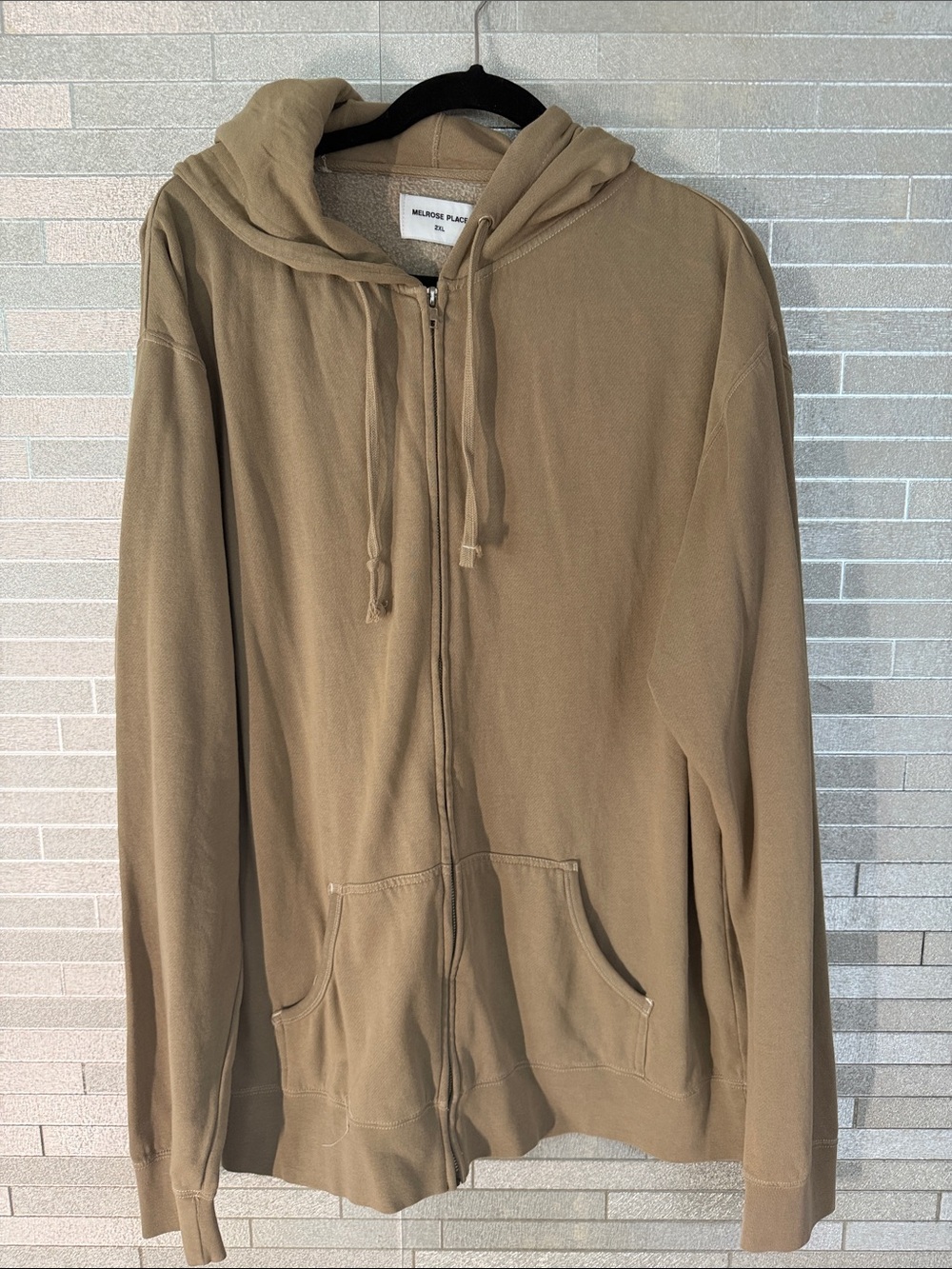 Melrose Place Men's Zip-Up Hoodie in Tan, 2XL